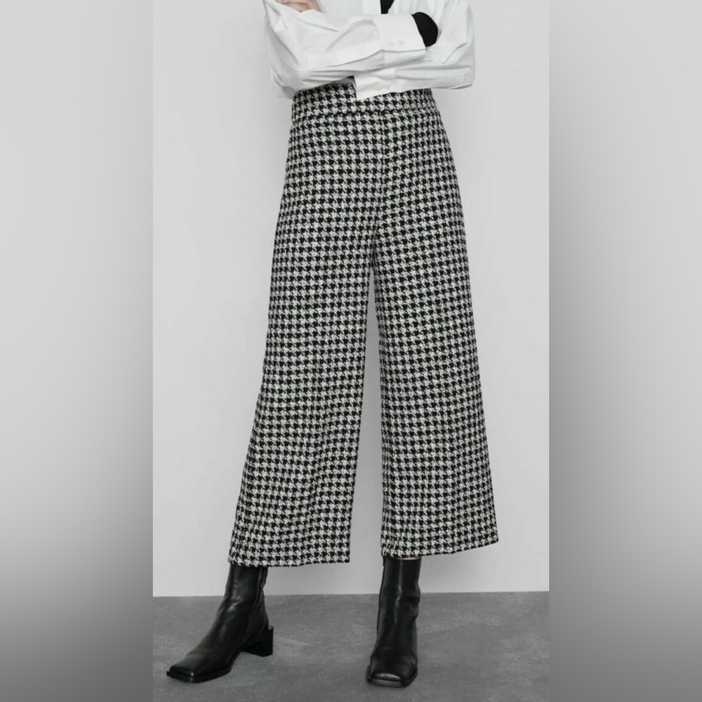 Zara Houndstooth Wide Leg Pants Size XS
